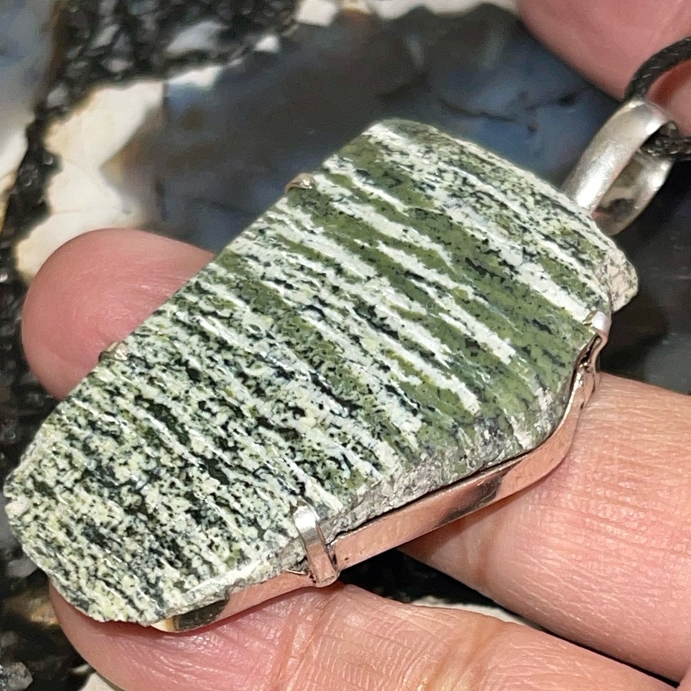 Raw Chrysotile in Serpentine Pendant 2 1/4”